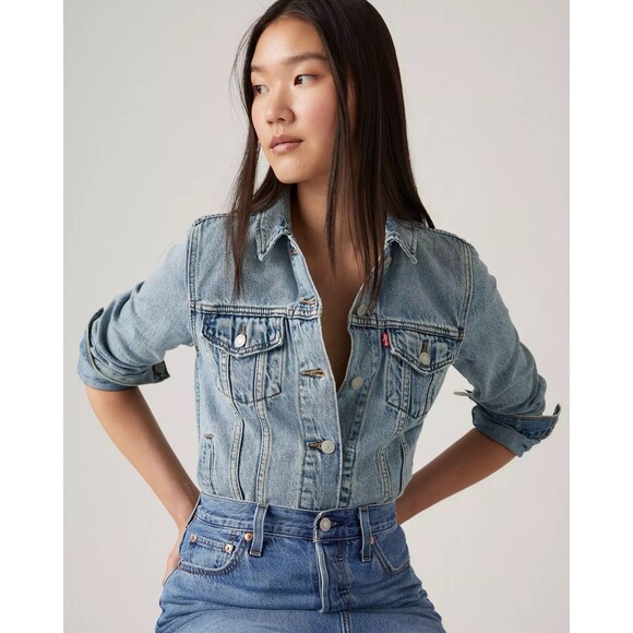 Levi’s Original Denim Trucker Jacket “All Mine” Medium Wash Women's SZ XS Cotton - Picture 1 of 12